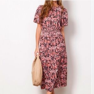 Evereve Pink and Black Moody Patterned Midi Dress